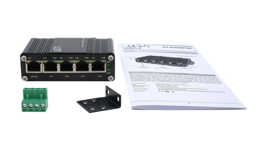 EX 62020PoE Exsys PoE Switch Unmanaged 1Gbps 120W RJ45 Ports 5