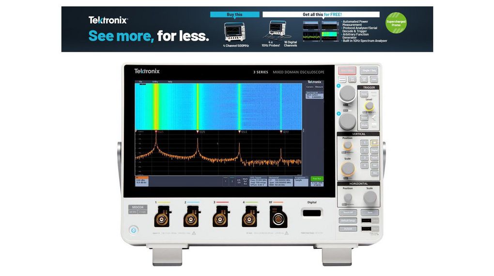 Oscilloscope with AFG, BND and MSO Options PROMOTION 3 Series MSO / MDO 2x 500MHz 2.5GSPS Auxiliary Bus / HDMI / LAN / LXI / TekVPI® / USB 2.0