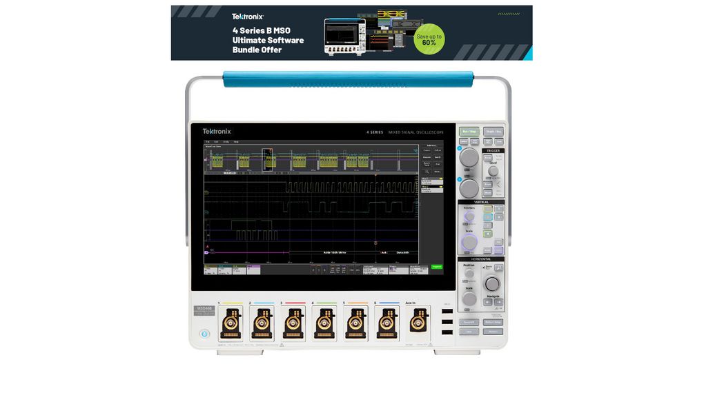 Oscilloscope PROMOTION 4 Series B MSO / MDO 6x 1.5GHz 6.25GSPS Aux-väylä / HDMI / LAN / LXI / USB 2.0 / USB 3.0 / TekVPI®