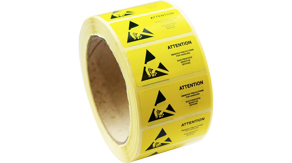 ESD-varningsetiketter, Rektangulär, Svart på gul, Papper, Varning, 1000st.