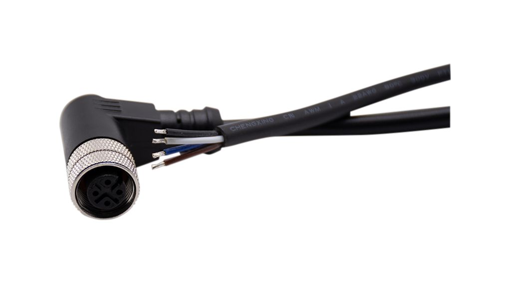 Circular Connector, M12, Socket, Right Angle, Poles - 4, Solder, Cable Mount