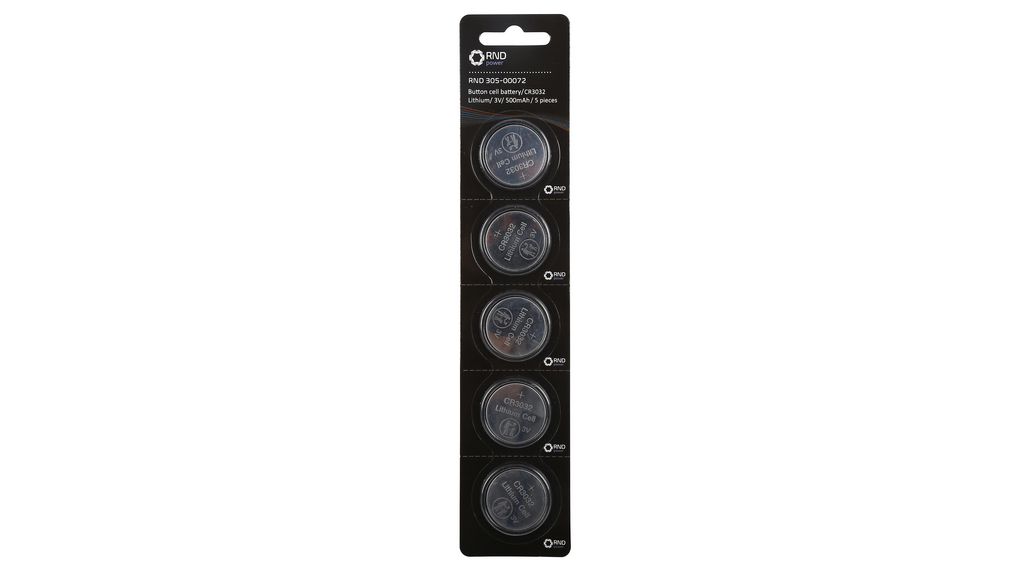 Button Cell Battery, CR3032, 3V, Pack of 5 pieces