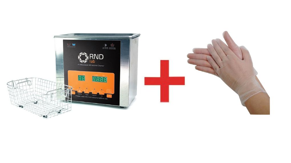 Ultraschall-Reinigungsbehälter 3 l 100W + leitfähige transluzente Handschuhe 3l 100W 40kHz, DE/FR Type F/E (CEE 7/7) Plug