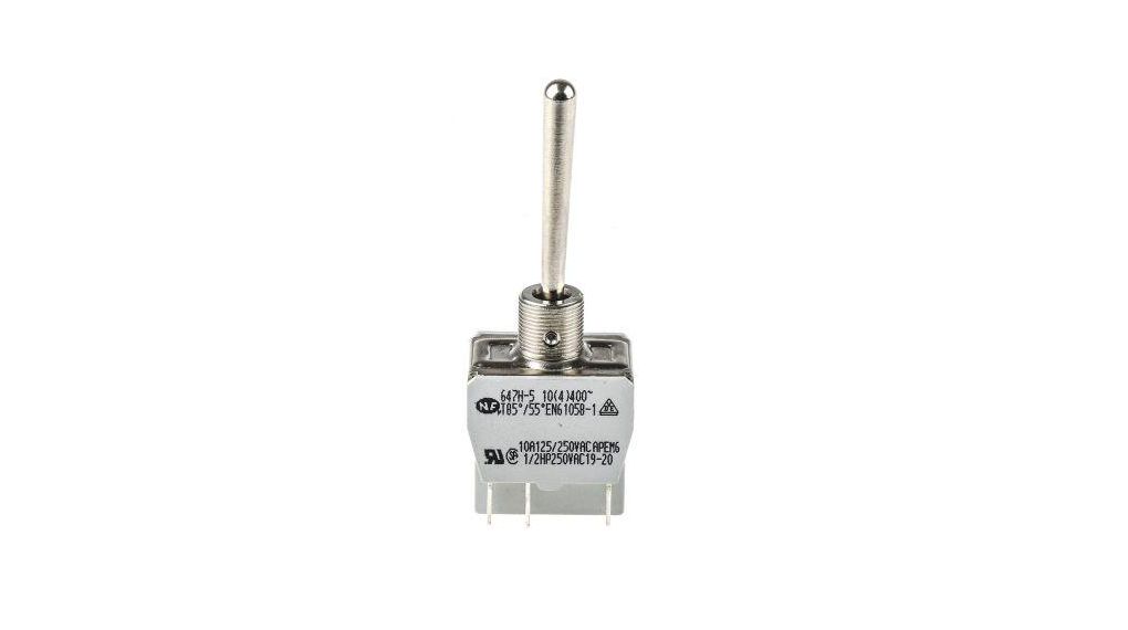 Toggle Switch, Panel Mount, (On)-Off-(On), DPDT, Solder Terminal