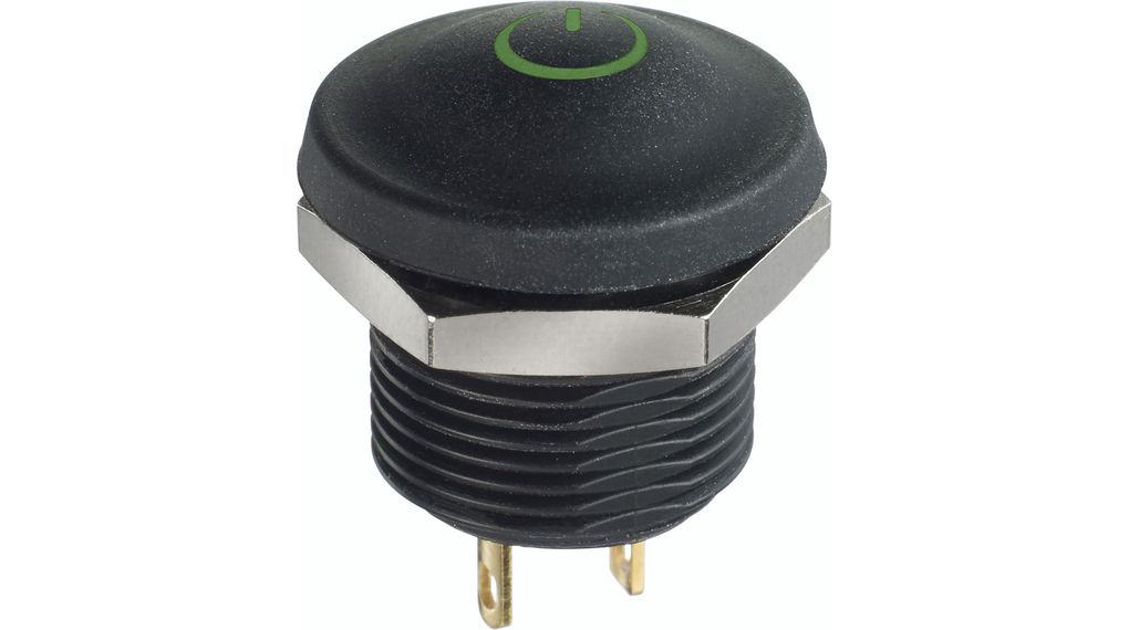 Illuminated Pushbutton Switch Momentary Function 1NO 28 VDC LED Green Standby Symbol