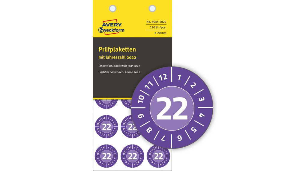 6945-2022 | Avery Zweckform Safety Label, Round, White on Purple, Peel ...