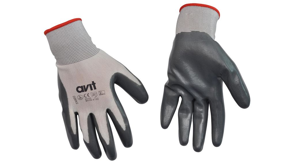 Protective Gloves, Nitrile / Polyamide, Glove Size XL, Grey / White, Pair (2 pieces)