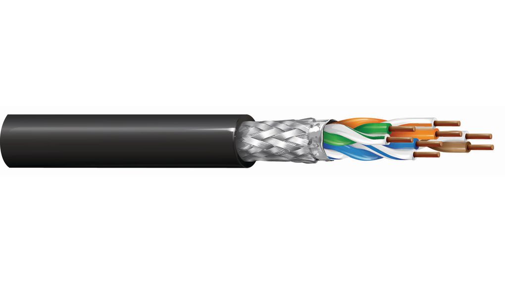 LAN-kábel, Datatuff PVC CAT5e 4x2x0.25mm² S/FTP Fekete 100m
