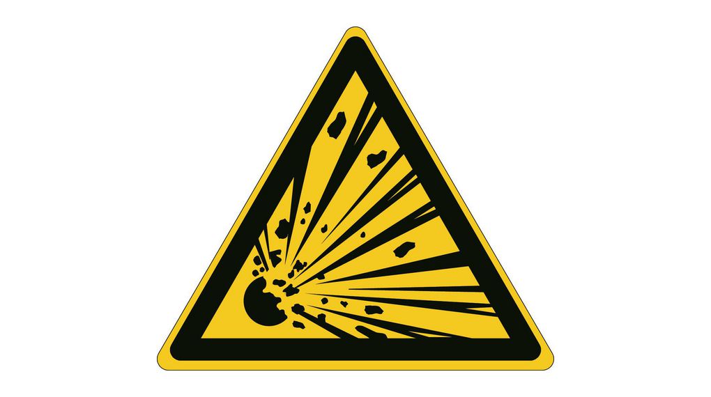 ISO Safety Sign - Warning, Explosive Material, Triangular, Black on Yellow, Polyester, Warning, 1pcs