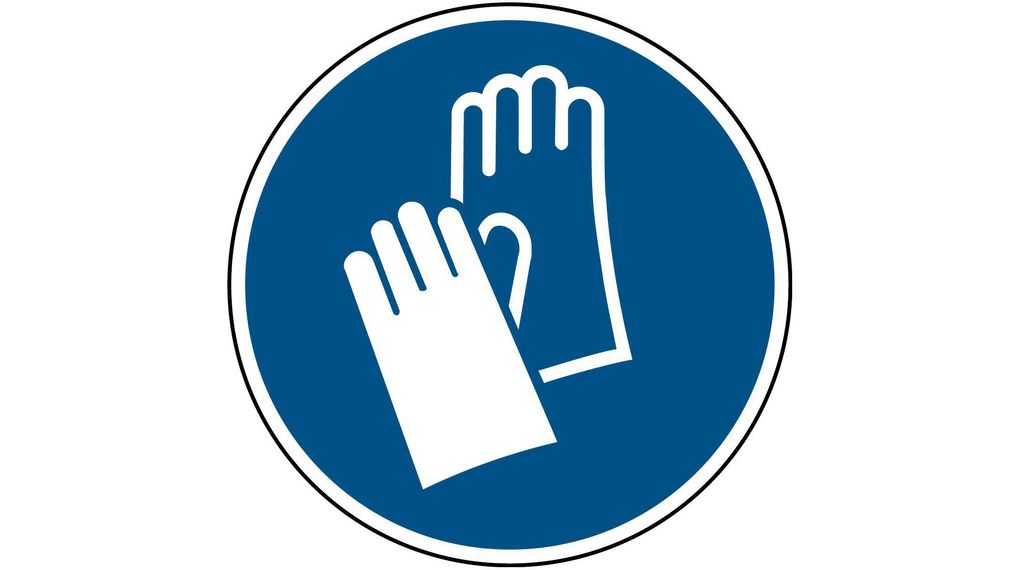 Panneau de sécurité ISO - Port de gants de protection obligatoire, Rond, Blanc sur bleu, Polyester, Mandatory Action, 1pièces