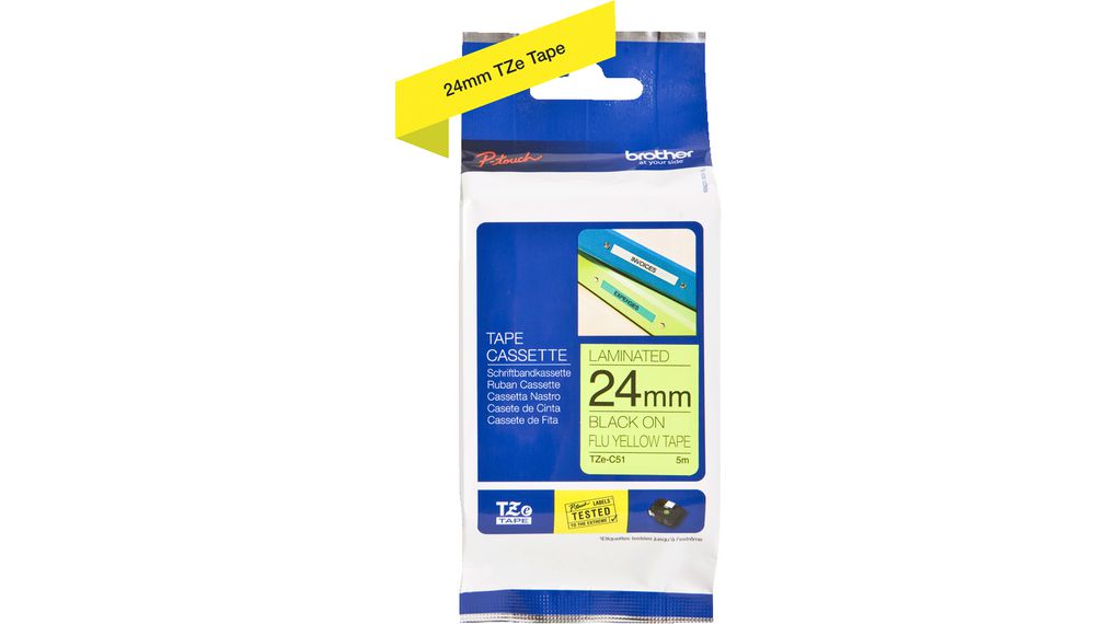 P-touch-tape, Polyester, 24mm x 5m, Geel