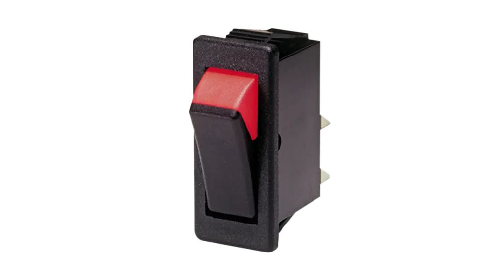 Rocker Switch, 16 A, 1NO, 250V, ON-OFF, Black / Red, 27.2 x 12.2 mm