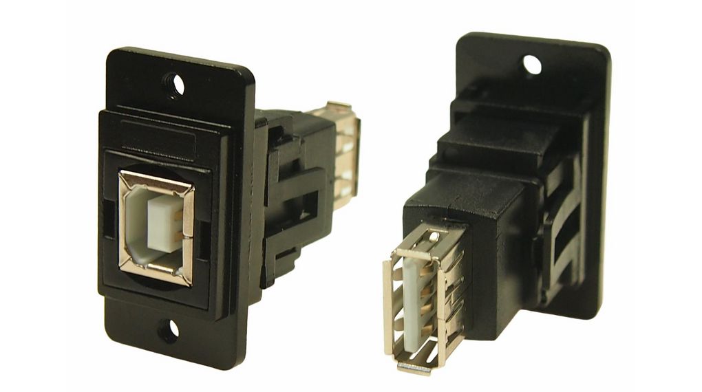 Průchozí konektor pro montáž do panelu, Zásuvka USB-B 2.0 - Zásuvka USB-A 2.0