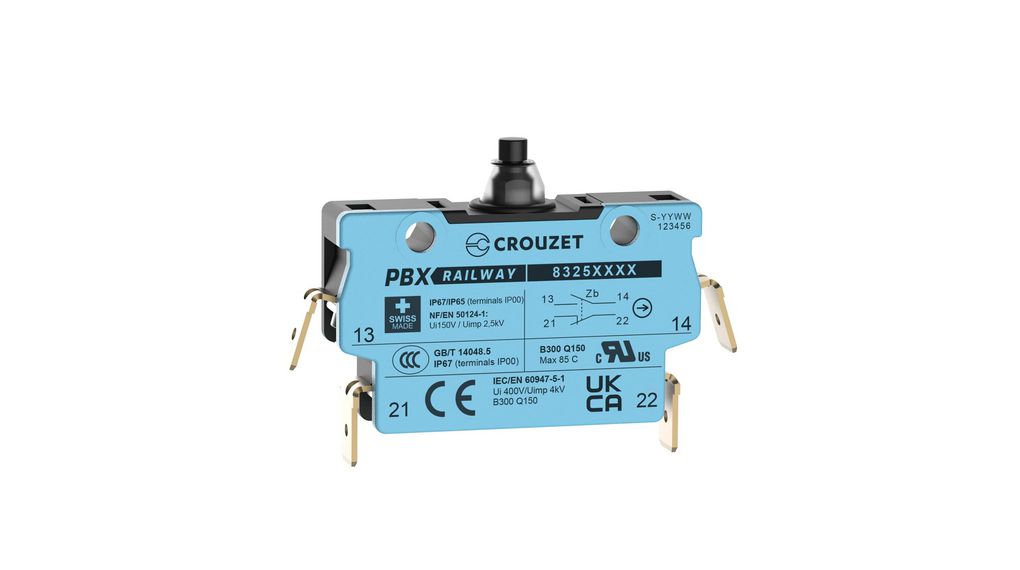 Micro Switch, 2A, 1CO, 3.6N, IP67, Quick Connect Terminal, 6.3 x 0.8 mm