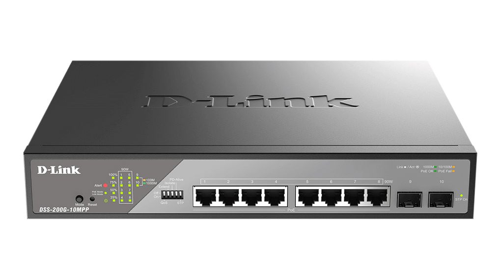 PoE Switch, Managed, 1Gbps, 242W, RJ45 Ports 8, PoE Ports 8