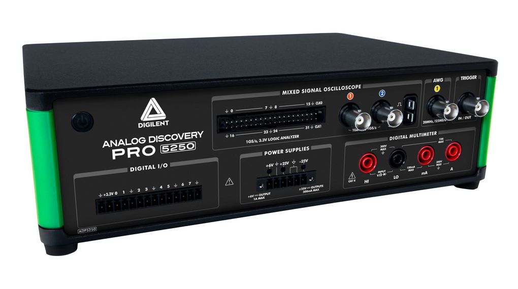 Analog Discovery Pro ADP5250 alt-i-ett oscilloskop med, blandede signaler, funksjonsgenerator, strømforsyning, DMM, 1GS/s,100MHz