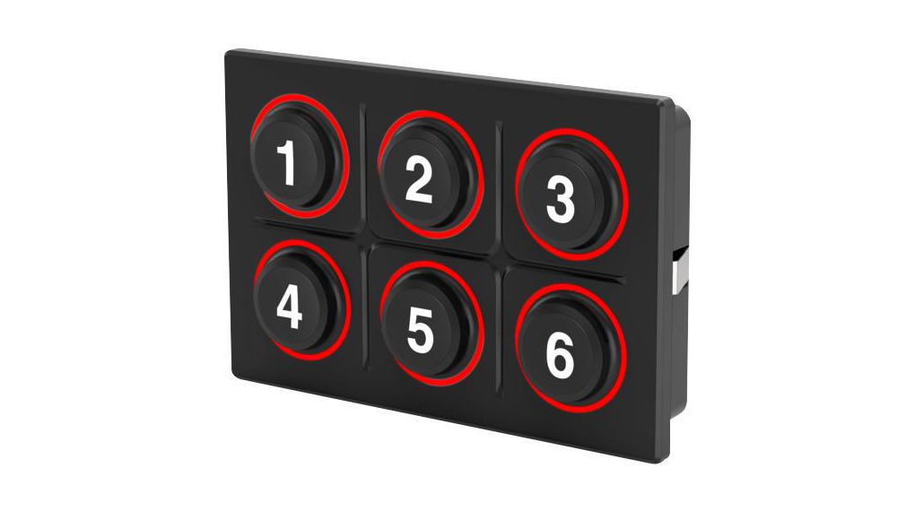 Rugged Keypad, 6 Keys, 16 Pins, IP6K9K, Red LED, 12V