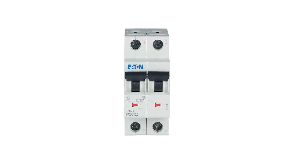 Eaton xEffect MCB, 2P, 15A Curve C, 240 ... 415V AC, 415V DC, 10 kA Breaking Capacity