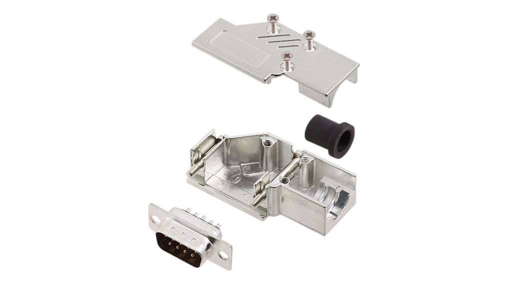 D-Sub Connector Kit, DE-9 Plug, Solder, Zinc