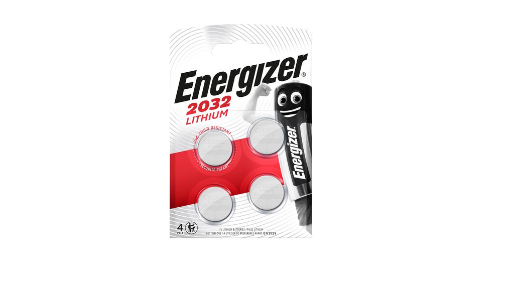 Knopfzellen-Batterie, Lithium, CR2032, 235mAh, 3V, Packung à 4 Stück