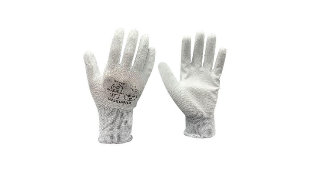 ESD Protective Gloves, Polyester, Glove Size Large, Grey