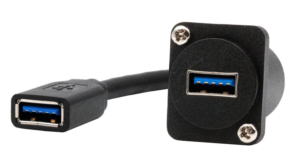 Feed-Through Adapter, D-Type, 200mm, USB 3.0 A Socket - USB 3.0 A Socket