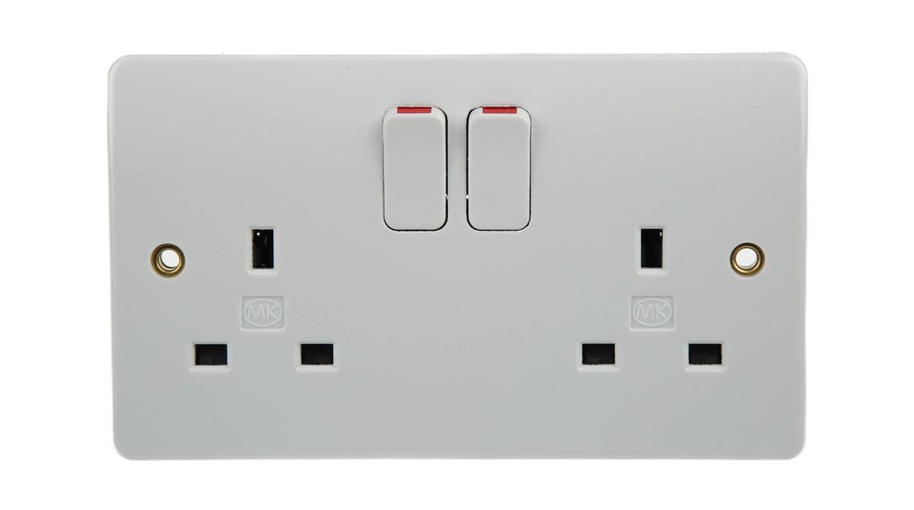 MK Electric Logic Plus White 2 Gang Plug Socket, 2 Poles, 13A, Type G - British, Indoor Use