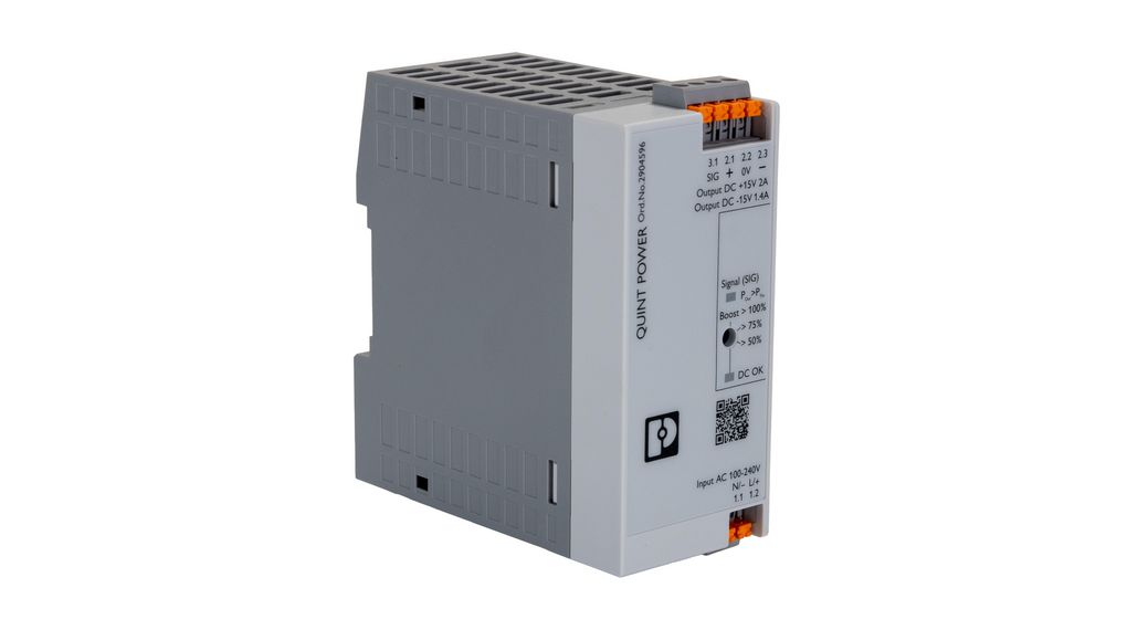 Phoenix Contact QUINT POWER Switched Mode DIN Rail Power Supply, 240V ac ac Input, 15V dc dc Output, 2A Output, 100W