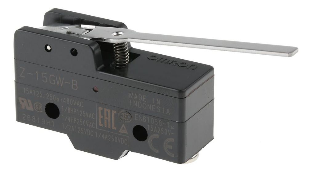 Omron Z Series Lever Limit Switch, NO/NC, IP00, SPDT, Thermosetting Resin Housing, 500V ac Max, 15A Max, Lever