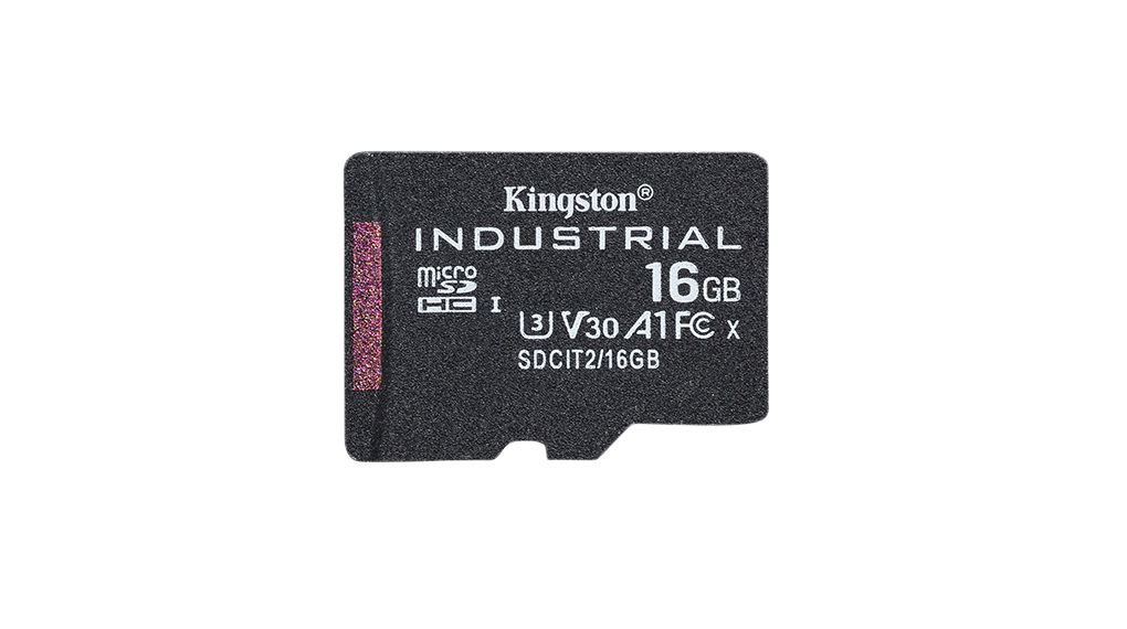 Industrial Memory Card, microSD, 16GB, 100MB/s, 80MB/s, Black