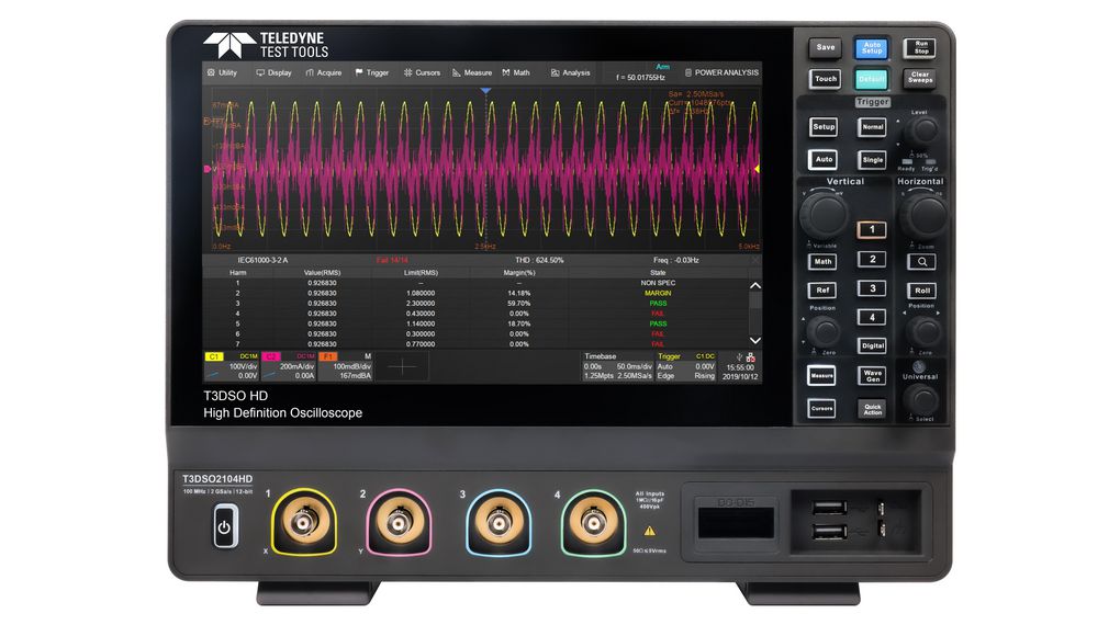 Oscilloscope T3DSO2000HD DSO 4x 100MHz 2GSPS USB / Ethernet / Auxiliary Bus