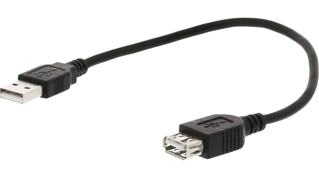 Cable, USB-A Plug - USB-A Socket, 1m, USB 2.0, Black