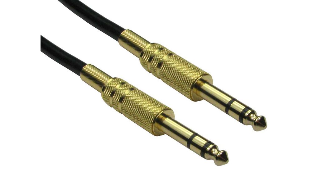Male 6.35mm Stereo Jack to Male 6.35mm Stereo Jack Aux Cable, Black, 500mm