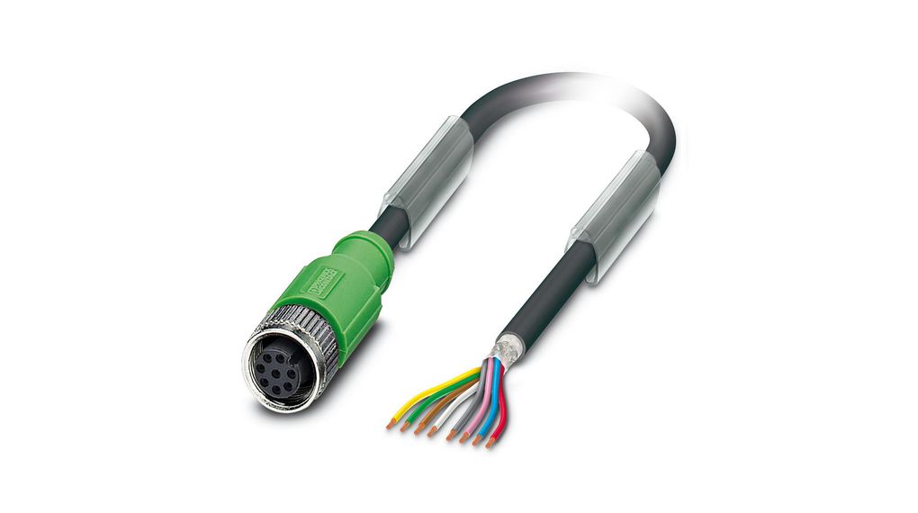 Cordset, M12 Socket - Bare End, 8 Conductors, 3m, IP67, Black