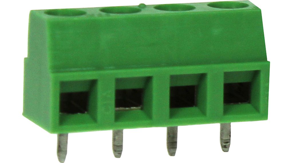 Low Profile Rising Clamp Terminal Block, THT, 5.08mm Pitch, Right Angle, Screw, Clamp, 4 Poles