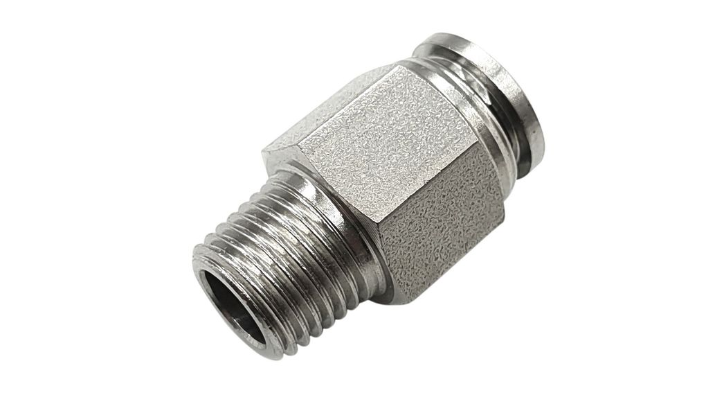 Fitting, H22, Stainless Steel, 28.5mm, R1/2", Male Thread - Ø6 mm, Push-In Connector