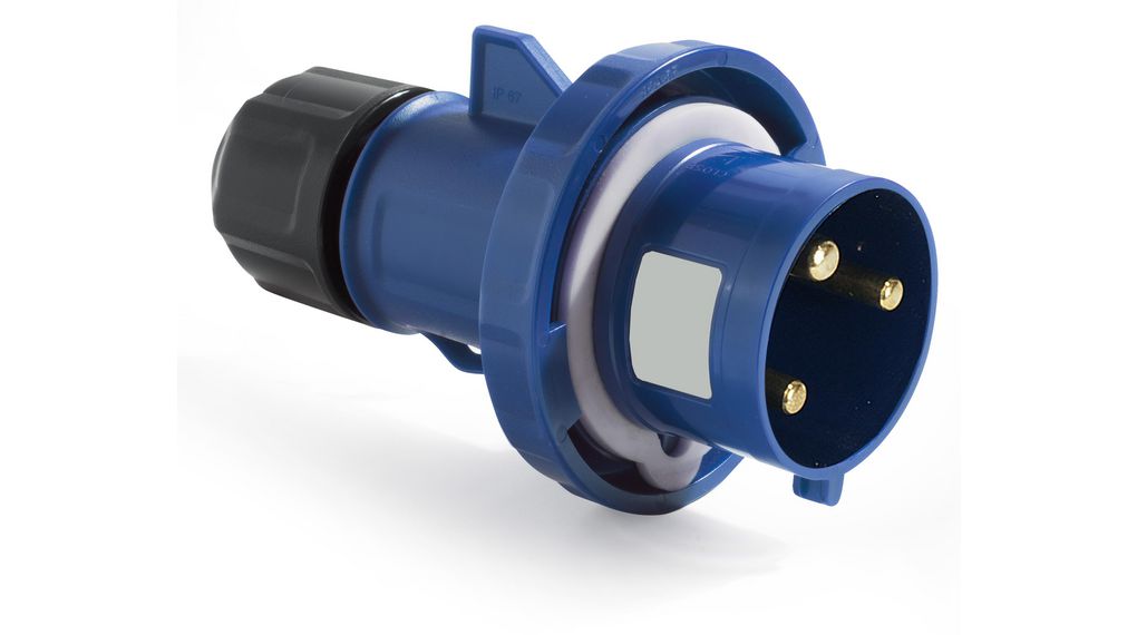CEE Plug, Blue, 3P, Cable Mount, 32A, IP67, 250V