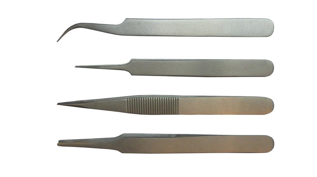 Tweezer Kit, 4pcs Universal Carbon Steel Curved / Fine / Rounded / Sharp 110mm