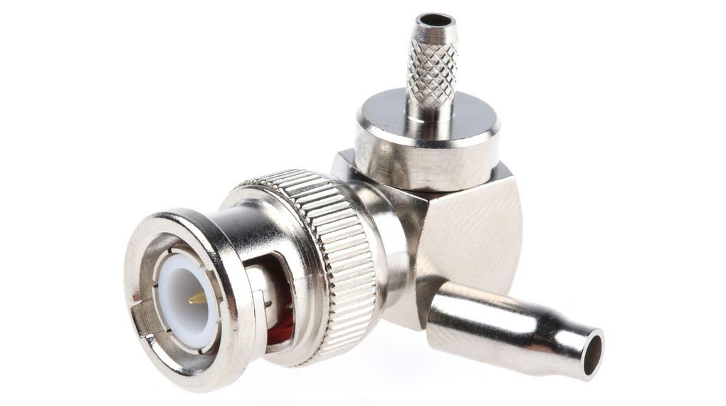 RF Connector, BNC, Brass, Plug, Right Angle, 50Ohm, Crimp