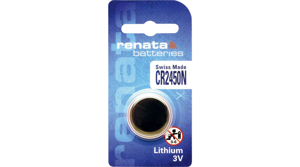 Knappecellebatteri, Litium, CR2450N, 3V, 540mAh