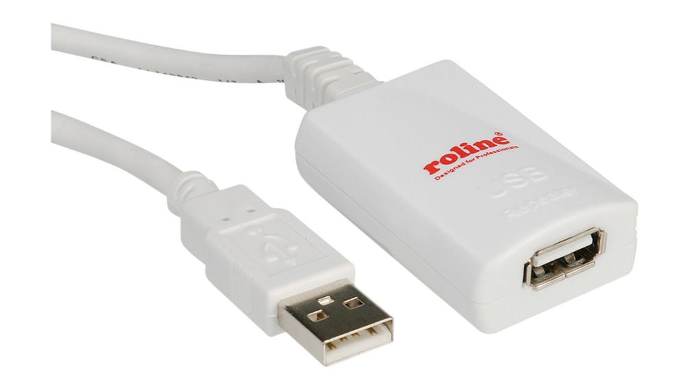 hoppe Rædsel Kro 12.04.1088 | Roline USB 2.0-forlængerkabel, USB A-stik - USB A-stiksokkel,  5m, USB 2.0, Hvid | Elfa Distrelec Danmark