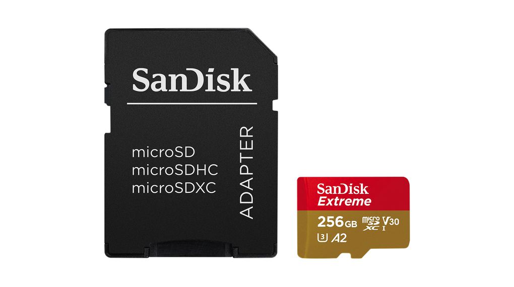 Industrial Memory Card, microSD, 256GB, 190MB/s, 130MB/s, Gold / Red