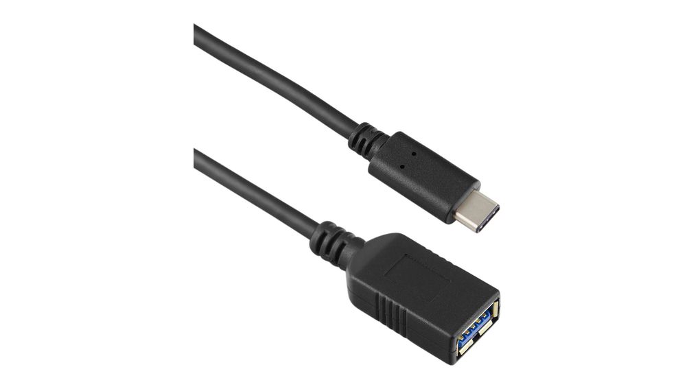 Cable, USB-C Plug - USB-A Socket, 150mm, USB 3.0, Black