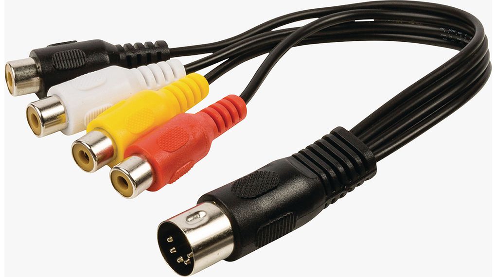 Audio Cable, Stereo, DIN 5-Pin Plug - 4x RCA Socket, 200mm