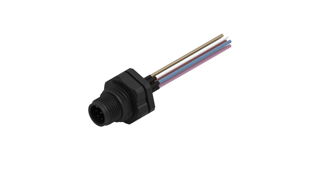 Circular Connector, M12, Plug, Straight, Poles - 8, Wire, Panel Mount