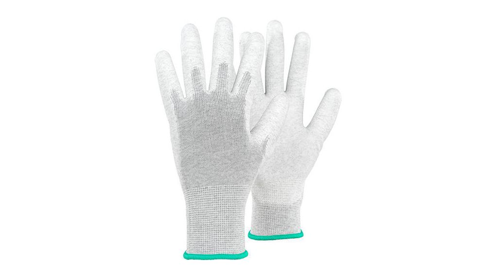 Tegera TEGERA Grey, White Carbon, Polyester ESD Protection Work Gloves, Size 9, Polyurethane Coating, 12 ST