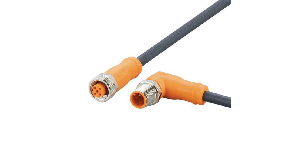 ifm electronic Male 4 way M12 to Female 5 way M12 Communication Cable, 2 m Conductors, 2m, IP65 / IP67 / IP68 / IP69K, Black