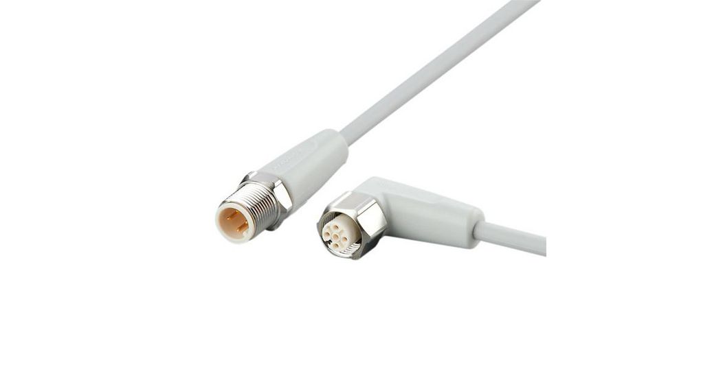 ifm electronic Male 4 way M12 to Female 5 way M12 Communication Cable, 5 m, Gerade Leiter, 5m, IP65 / IP67 / IP68 / IP69K, Grau