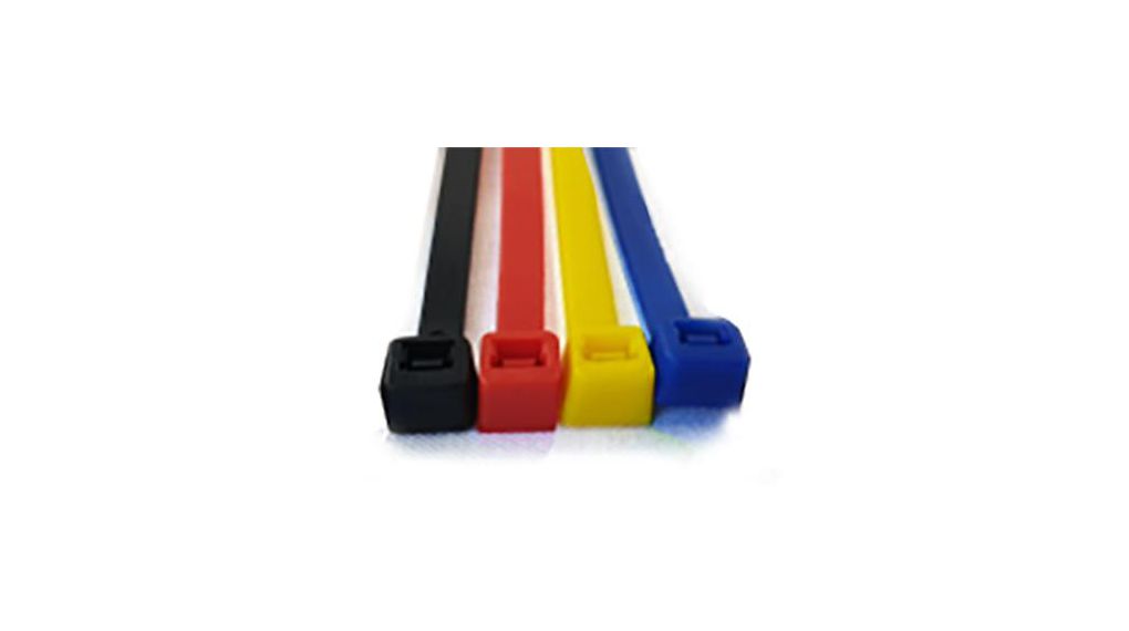 Cable Ties, 100. 200mm x 2.5, 3.2 mm, Black, Blue, Red, Yellow Nylon, Pk-50 200, Pack of 50 pieces