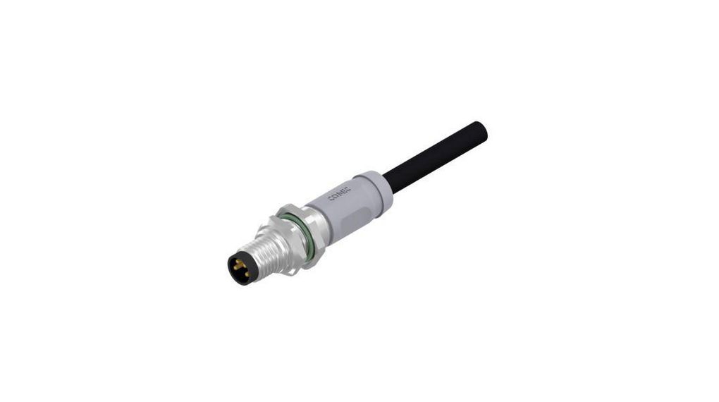 Male Actuator/Sensor Cable, 300 mm Conductors, 300mm, Black
